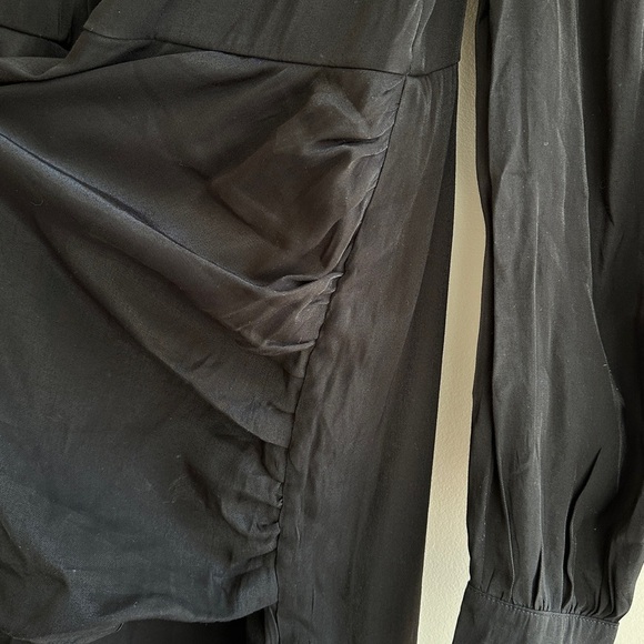 PrettyLittleThing Plus Black Shimmer Ruched Detail Puff Sleeve Bodycon Dress,NWT - Picture 11 of 16